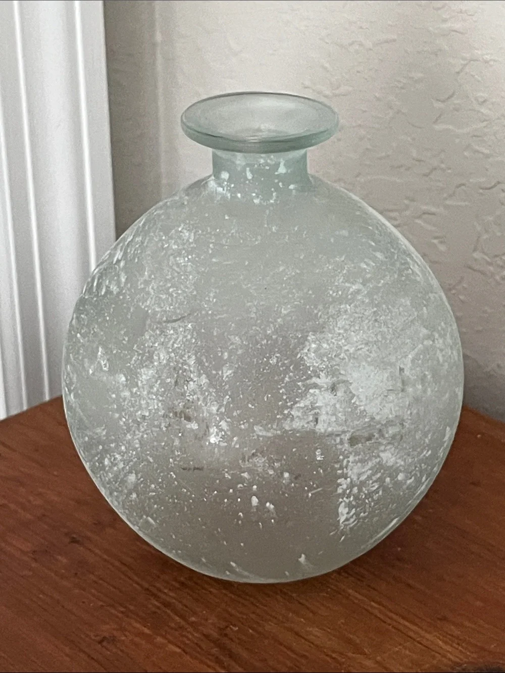 Deco 17 Recycled Sea Glass Frosted Round Glass Vase - Light Aqua undertone